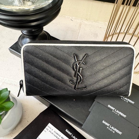 SOLD - 💎AUTH YSL Saint Laurent Monogram Zip Around Wallet Black - Picture 4 of 14
